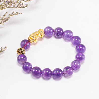 Vòng Tay Nam Đá Thiên Nhiên Phối Charm Tỳ Hưu Bạc Mạ Vàng 24K 12mm - Ngọc Quý Gemstơnes