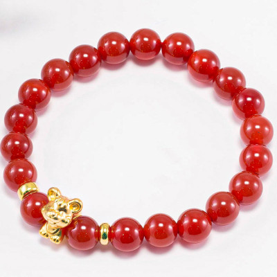 Vòng tay đá mã não đỏ charm 12 con giáp bạc mạ vàng 24k Mệnh Hỏa, Thổ - Ngọc Qúy Gemstones