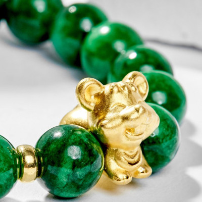 Vòng Tay Phong Thủy Nữ Đá Cẩm Thạch Sơn Thủy Phối Charm Tuổi Tý Bạc Mạ Vàng 24K (8mm) Mệnh Mộc, Hỏa Ngọc Quý Gemstones