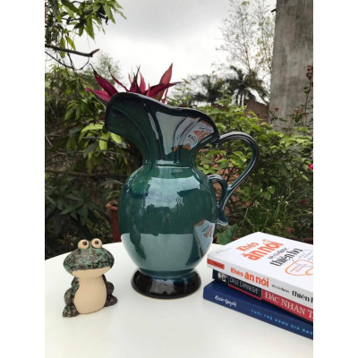 Bình Hoa Lọ Hoa Dáng Bình Sữa Miệng Lá Men Hỏa Biến Xanh - Gốm Sứ Bát Tràng