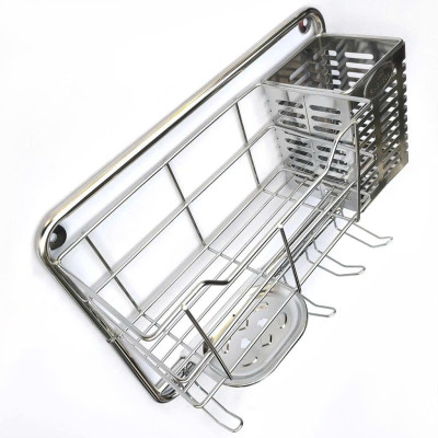 Kệ Inox Nhà Tắm Treo Tường Đa Năng - Khay bàn chải, để xà bông, chai lọ, có móc treo