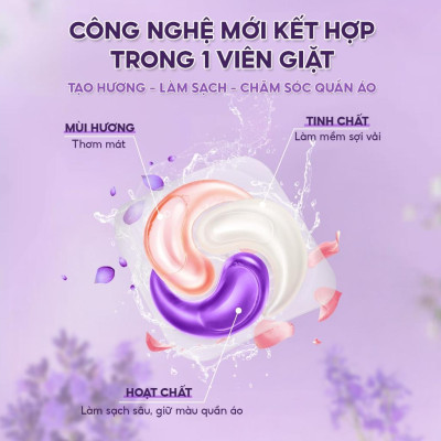 Viên giặt xả quần áo thơm lâu TopGia 3in1, hương hoa hồng và lavender, giặt sạch, tiết kiệm