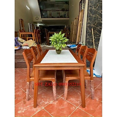 Bàn ăn 6 ghế gỗ xoan đào mặt đá nhân tạo màu trắng vân mây giá rẻ