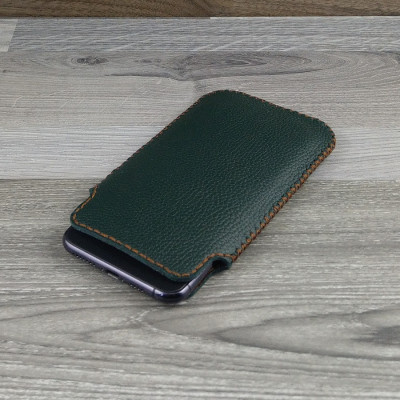 Bao Da Túi Rút dành cho Samsung Galaxy s10 plus Da Bò Hạt Màu Xanh Rêu
