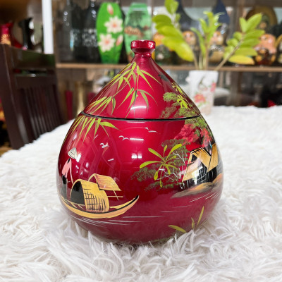 Hủ mận sơn mài Thanh Bình Lê họa tiết phong phú đựng kẹo mứt, trang trí văn phòng, nhà cửa, làm quà tặng ý nghĩa