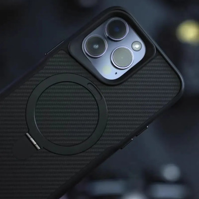 Ốp lưng cho iPhone 14 Pro Max, iPhone 13 Pro Max, iPhone 12 Pro Max  hiệu Likgus Fiber hỗ trợ sạc không dây, kèm kệ chống lưng, vân carbon chống trơn trượt, chống sốc cao cấp - Hàng chính hãng.