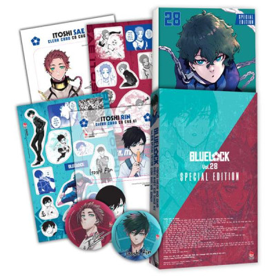 Sách - BlueLock - Tập 28 - Bản Đặc Biệt - Tặng Kèm Hộp Quà 6 Món Với Chữ Kí Nhân Vật (Set Huy Hiệu + Set Sticker + Set Clear Card)