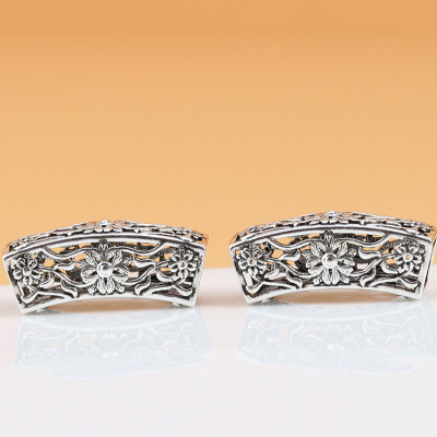 Charm bạc ống hình chữ nhật xỏ ngang họa tiết hoa lá - Ngọc Quý Gemstones