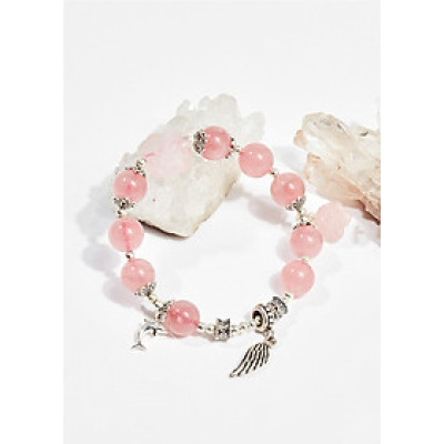 Vòng tay phong thủy đá thạch anh hồng charm cánh 10mm mệnh hỏa , thổ - Ngọc Quý Gemstones