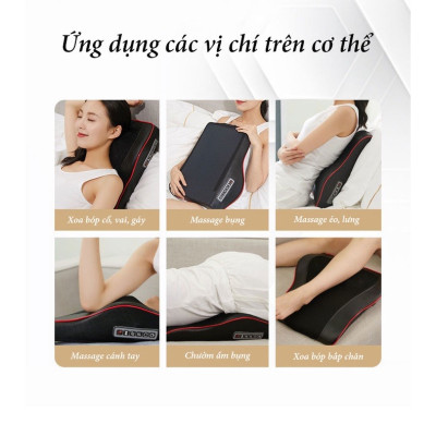 Gối massage cổ vai gáy, Máy massage lưng hồng ngoại trị liệu 16 đầu bi massage cùng chế độ rung