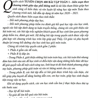 Sách - Tuyển Chọn 400 Bài Tập Toán 1 - Dành Cho Học Sinh Yêu Thích Toán