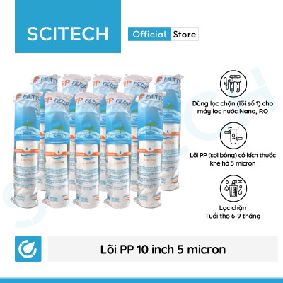 Combo 10 lõi lọc PP 10 inch 5 micron - Lõi số 1 máy lọc nước Nano/UF/RO, bộ lọc thô - Hàng chính hãng
