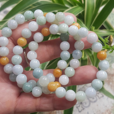 Vòng chuỗi đá Cẩm Thạch tự nhiên trắng huyết tam tài 8mm bóng đẹp Màu trắng bóng xanh vàng nữ đeo rất xinh đẹp xinh tay may mắn Vòng đá cẩm thạch tự nhiên tốt cho sức khoẻ công việc ạ