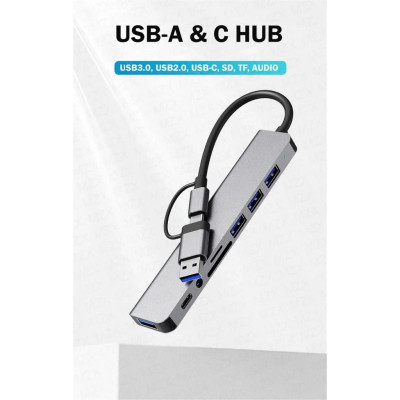 Bộ Chuyển Đổi Hub USB C Hub 8 Trong 1 Type C 3.1 Sang USB 3.0/ Type C/ Đọc Thẻ SD / TF Cho MacBook Notebook Laptop Máy Tính - Hàng Nhập Khẩu