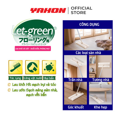 Bộ Cây Lau Nhà Đa Năng LET-GREEN (Cây Lau + Khăn Lau Sàn + Vải Hít Bụi + 2 Bao Giấy Vệ Sinh) - Kháng Khuẩn Đuổi Kiến Phòng Mạt