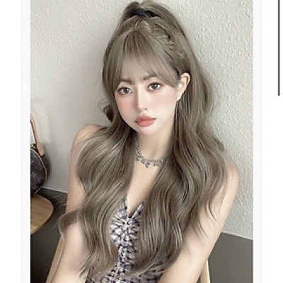 Tóc giả xám nâu xoăn 