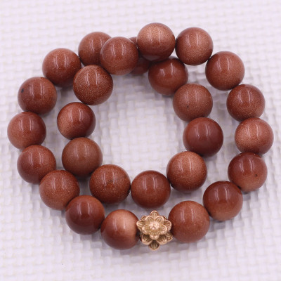 [Mệnh Kim, Thổ] Vòng Chuỗi Niệm Phật Đá Kim Sa Nâu 14 Ly 27 Hạt Charm Hoa Sen Inox, Vòng Chuỗi Phật Giáo, Chuỗi Niệm Phật Hạt To - Phong Thủy 868