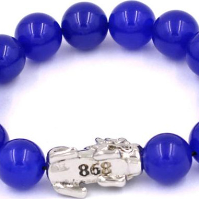 Chuỗi đeo tay thạch anh xanh dương 12 ly - cẩn Tỳ Hưu inox VTAXDTHT12 - kèm hộp nhung - hợp mệnh Mộc, mệnh Thủy