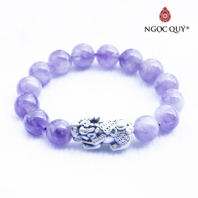 Vòng thạch anh tím ngọc lavender amethyst phối tỳ hưu bạc hạt 12mm mệnh hỏa. thổ - Ngọc Quý Gemstones