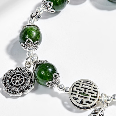 Vòng tay đá diopside phối charm bạc (10mm) Ngọc Quý Gemstones