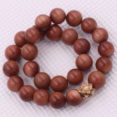 [Mệnh Kim, Thổ] Vòng Chuỗi Niệm Phật Đá Kim Sa Nâu 14 Ly 27 Hạt Charm Hoa Sen Inox, Vòng Chuỗi Phật Giáo, Chuỗi Niệm Phật Hạt To - Phong Thủy 868
