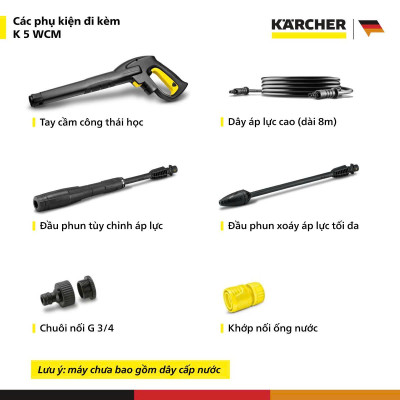 [Sản xuất Châu ÂU] Máy phun rửa áp lực cao Karcher K 5 WCM - Động cơ từ - Công suất 2100W - Bảo hành 24 tháng - Hàng Chính Hãng