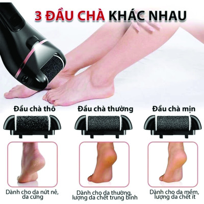 Máy chà gót chân tẩy tế bào chết 3 đầu mài 2 chế độ cao cấp, máy mài gót chân đa năng - tặng kèm bộ phụ kiện 10 món