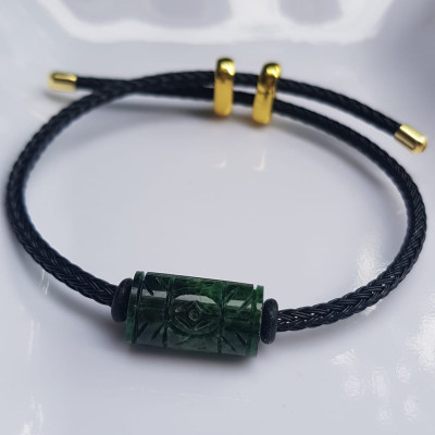 Vòng Đeo tay Mới charm Lu Thống Đồng Tiền Xanh Đậm đẹp Hạt Lu Đồng Tiền Đá cẩm thạch tự nhiên dây đen rút chỉnh theo tay tùy ý Hợp nữ mệnh Thủy mệnh Mộc hợp ạ