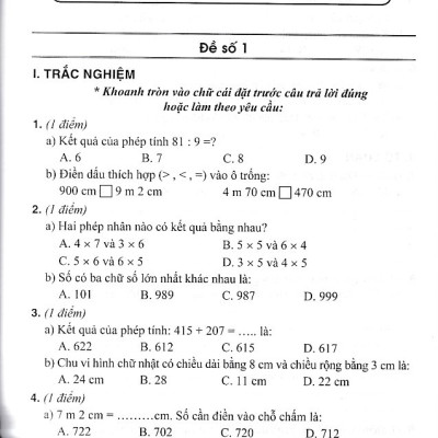 Bộ đề kiểm tra môn toán lớp 3 - Chân trời sáng tạo
