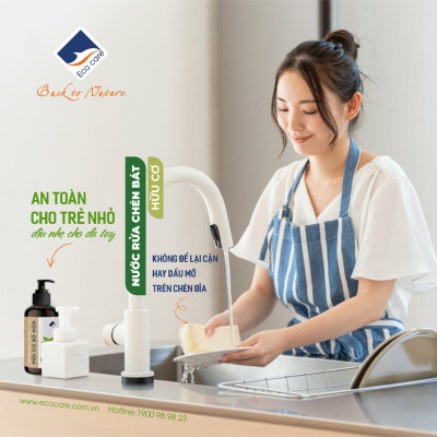 Nước Rửa Chén Hữu Cơ ECOCARE 2L Chiết Xuất Bồ Hòn Và Tinh Dầu Sả Chanh, Quế, Cam, Chanh Gừng Bảo Vệ Da Tay, An Toàn Cho Trẻ Nhỏ