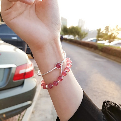 Vòng đôi đá thạch anh dâu phối charm lá bạc mệnh hỏa, thổ - Ngọc Quý Gemstones