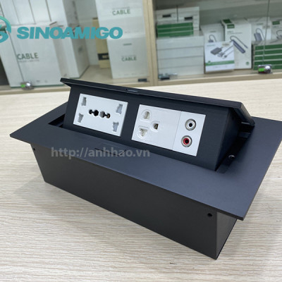 Hộp ổ cắm âm bàn đa năng Sinoamigo STS-212GST-2B màu đen. Module tùy chỉnh, tích hợp mạng, thoại,HDMI, USB, Audio - Hàng chính hãng Full thuế VAT, COCQ