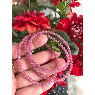 Chiếc Vòng Tay Chuỗi Quấn 3 Vòng Đá Tourmaline Hồng Tự Nhiên Đẹp Size hạt 4mm Nữ mệnh Hỏa và mệnh Thổ đeo xinh tay may mắn ạ