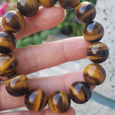 Vòng tay phong thủy Nam Đá Mắt Hổ Vàng Nâu Đậm bóng đẹp Size 4mm hay 14li gồm 14 hạt Hợp nam mệnh thổ mệnh kim ạ