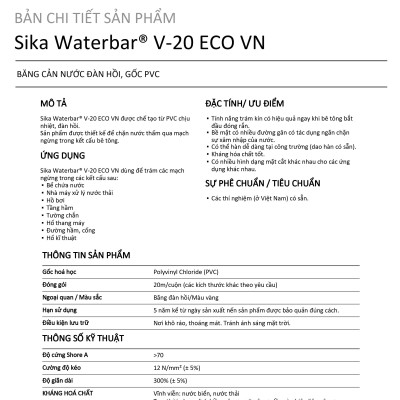 Băng cảng nước chống thấm gốc PVC - Sika Waterbar V20 Eco VN (cuộn 20m)
