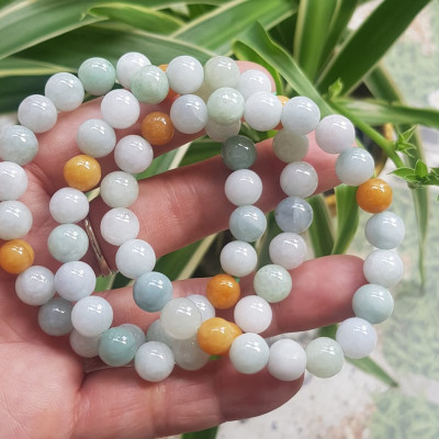 Vòng chuỗi đá Cẩm Thạch tự nhiên trắng huyết tam tài 8mm bóng đẹp Màu trắng bóng xanh vàng nữ đeo rất xinh đẹp xinh tay may mắn Vòng đá cẩm thạch tự nhiên tốt cho sức khoẻ công việc ạ