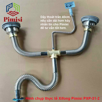 Xi Phông Chậu Rửa Bát 2 Hố Pimisi PXP-31-2 Inox Cao Cấp Kiểu Chun Uốn - Bẻ Cong, cho Bồn Rửa Chén 2 Hộc Đôi | Chính Hãng
