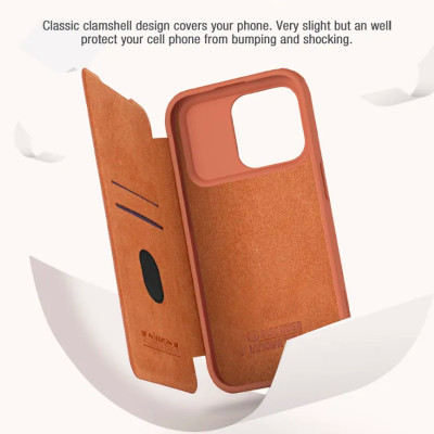 Bao da dành cho iPhone 15 Pro Max, 15 Pro hàng chính hãng Nillkin QIN có nắp trượt bảo vệ camera - Hàng nhập khẩu