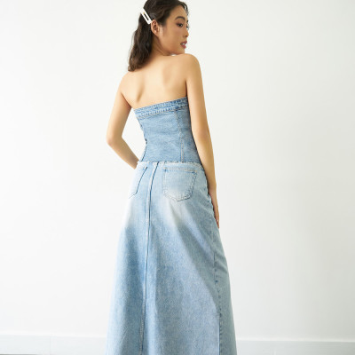 DOTTIE - Áo ống vải jeans đắp túi - T0708