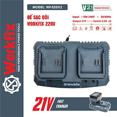 Sạc pin máy khoan - máy siết bulong - máy bắn vít Workfix chân sạc phổ thông, sạc nhanh 2.0A  - Sạc Đôi 2.5Ax2