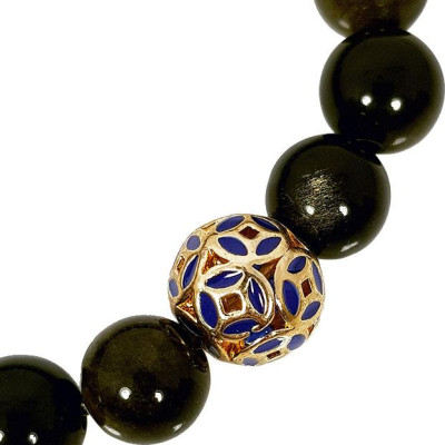 Vòng Tay Đá Black Golden 8 Ly Mệnh Thủy, Mộc Charm Quả Cầu Xanh Laliz TR.13