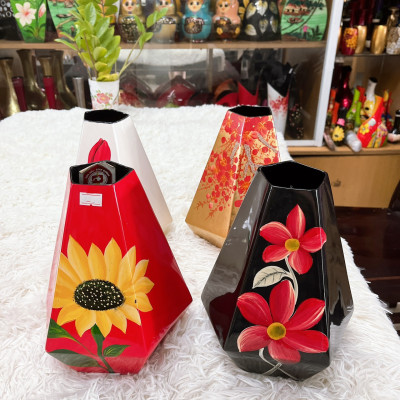 Bình hoa lục giác sơn mài hút tài lộc Thanh Bình Lê cắm hoa, trang trí , quà tặng ý nghĩa