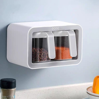 ✅ hàng cao cấp ✅  Bộ 3 ngăn và bộ 2 ngăn - hộp đựng gia vị thông minh có sẵn thìa từng ngăn bằng nhựa ABS gắn tường không cần khoan đục