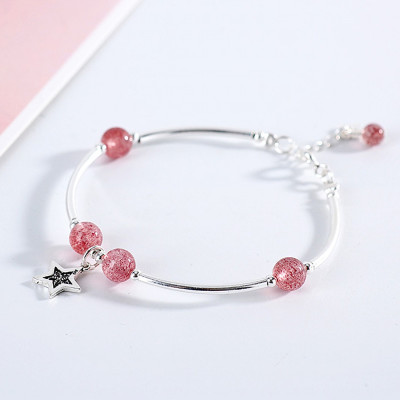 Vòng đôi đá thạch anh dâu phối charm trăng sao mệnh hỏa, thổ - Ngọc Quý Gemstones