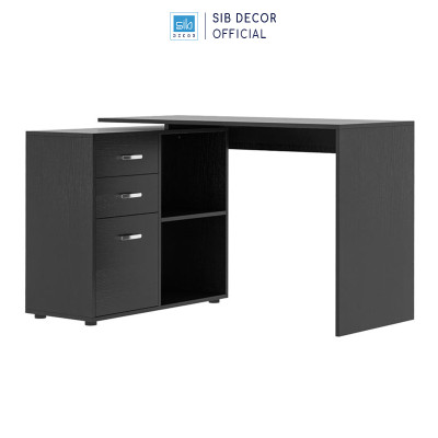 Bàn Làm Việc Kết Hợp Tủ Gỗ 3 Ngăn Kéo Hiện Đại Màu Trắng Đen Thương Hiệu SIB Decor BLV106/107