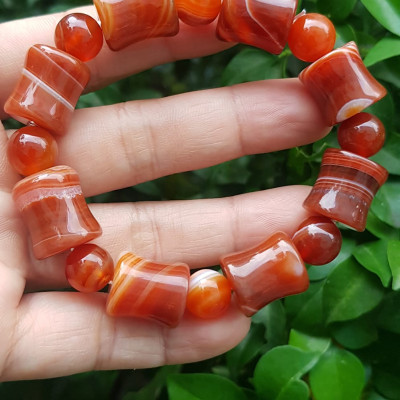 Vòng tay đá mã não đỏ kiểu Vòng hạt thống 14mm hạt tròn nhỏ Nam Nữ mệnh hoả mệnh thổ đeo ạ