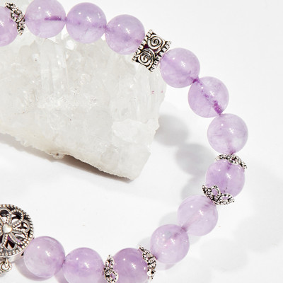 Vòng tay phong thủy đá thạch anh tím phối charm 8mm mệnh hỏa , thổ - Ngọc Quý Gemstones