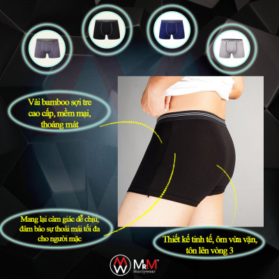 Combo 3 quần lót nam Boxer sợi tre tự nhiên mềm mịn thoáng mát co giãn 4 chiều MRM Manlywear Tặng đôi tất nam Cao Cấp -Màu Ngẫu Nhiên