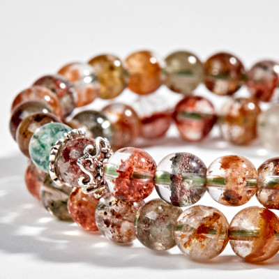 Vòng 2 line thạch anh ưu linh đa sắc phối charm chuông bạc Ngọc Quý Gemstones