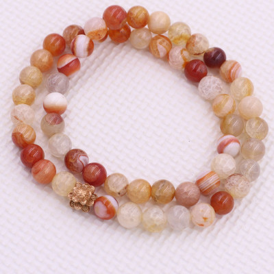 [Mệnh Hỏa, Thổ] Vòng Chuỗi Niệm Phật Đá Vân Rồng Cam Trắng 12 Ly 54 Hạt Charm Hoa Sen Inox, Vòng Chuỗi Phật Giáo, Chuỗi Niệm Phật Hạt To - Phong Thủy 868